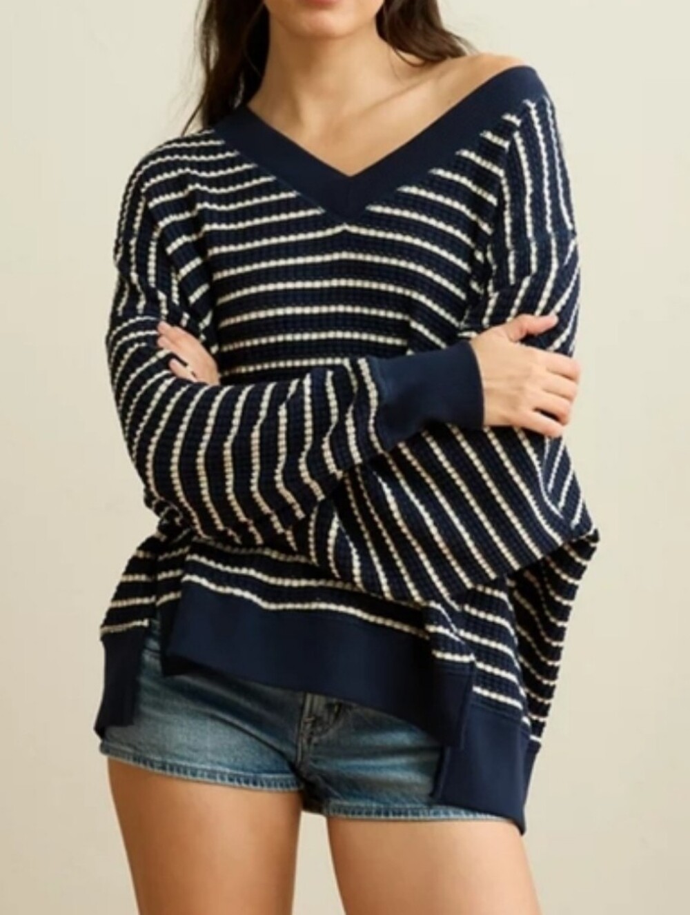 American Eagle Seriously Lived-In Oversized Striped Waffle Knit Sweater | S
Desc